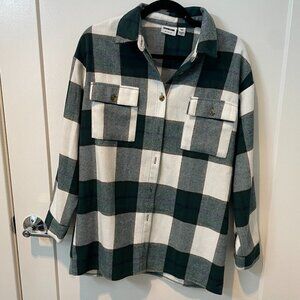 Noisy May Oversized Flannel Brushed Shirt Jacket in Green Check - XS